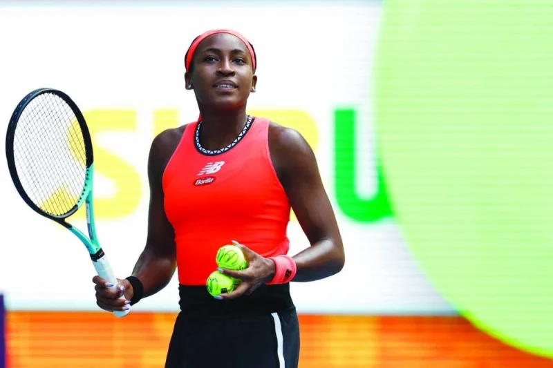 Coco Gauff of the US prepares to hit the ball into the crowd after her match against Rebecca Marino of Canada (not pictured) on day four of the Miami Open at Hard Rock Stadium. (USA TODAY Sports)