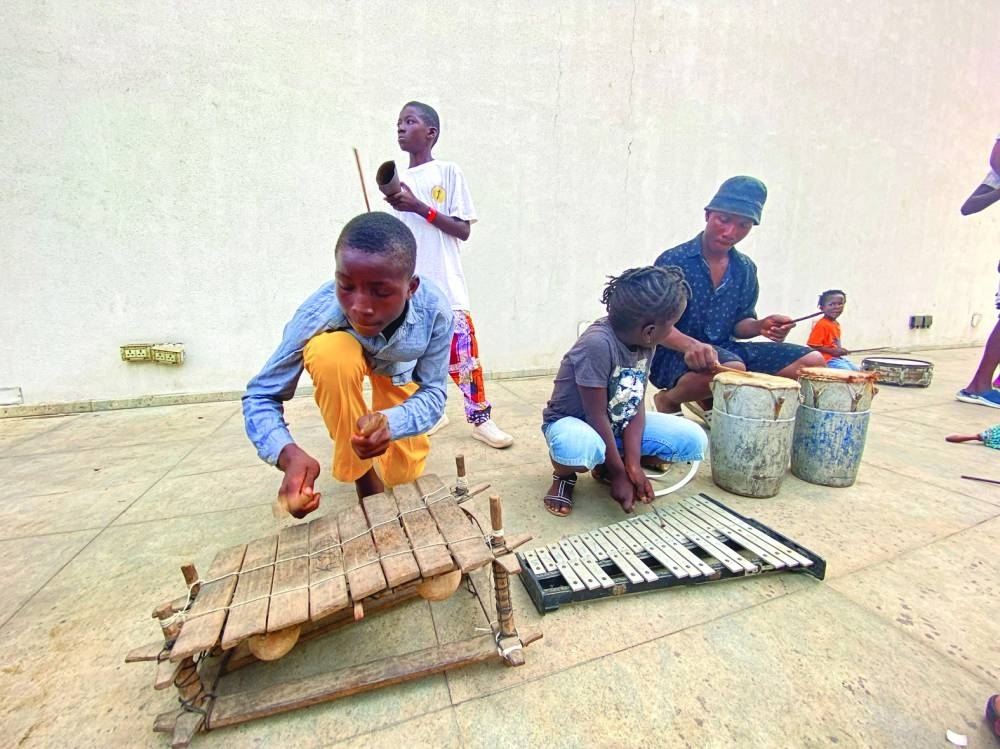 Children perform during a drumming workshop in Lagos, Nigeria.