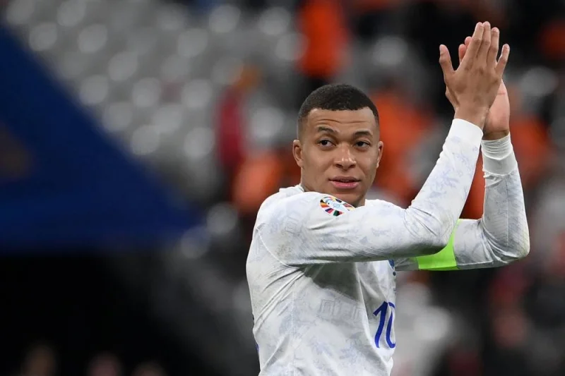 France&#039;s forward Kylian Mbappe reacts during the UEFA Euro 2024 qualification football match between France and Netherlands at the Stade de France in Saint-Denis (AFP)