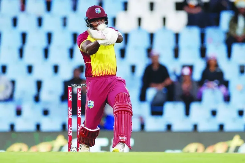 West Indies’ Rovman Powell hits a six during the first T20I against South Africa at SuperSport Park in Centurion yesterday. (AFP)
