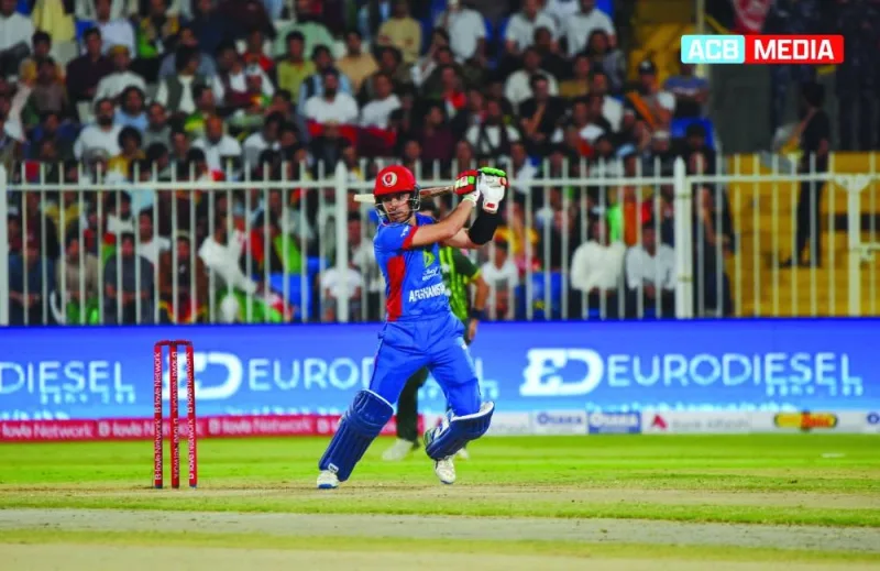 Rahmanullah Gurbaz of Afghanistan in action against Pakistan during their second Twenty20 international at Sharjah Cricket Stadium yesterday. (@ACBofficials)