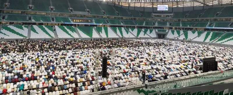 A view of the stadium  during the prayer.