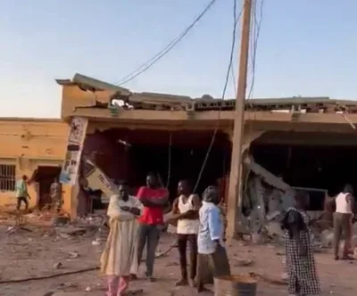A screenshot from a video which is being shared on social media that purportedly shows a building destroyed in one of the bomb attacks.  
