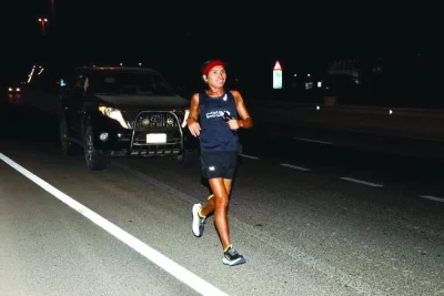 Romil Putong Abule during the fastest crossing of Qatar on foot.