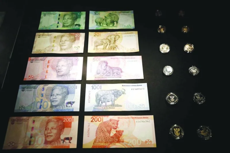 Newly upgraded South African Rand banknotes at the Nelson Mandela Foundation in Johannesburg.