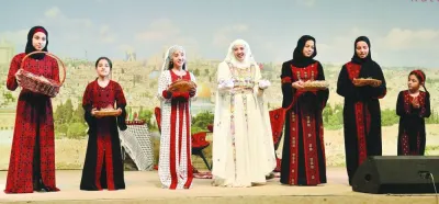 A stage performance at the Fifth Palestinian Cultural Heritage Festival at Katara Friday. PICTURE: Shaji Kayamkulam.