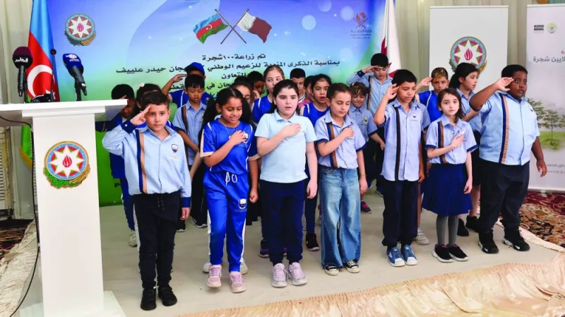 The National Anthems of Qatar and Azerbaijan were sung by students of a Qatari primary school. PICTURE: Shaji Kayamkulam.