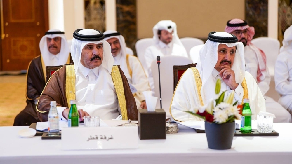 Qatar Chamber chairman Sheikh Khalifa bin Jassim al-Thani and Qatar Chamber second vice chairman Rashid bin Hamad al-Athba during the meeting.