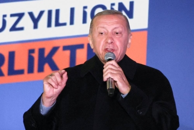 Turkish President Tayyip Erdogan speaks at the AK Party headquarters in Ankara. REUTERS/Umit Bektas