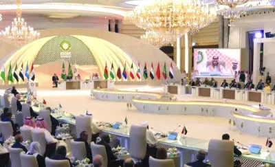 The 32nd regular session of the Arab League Council at the summit level in progress in Jeddah.