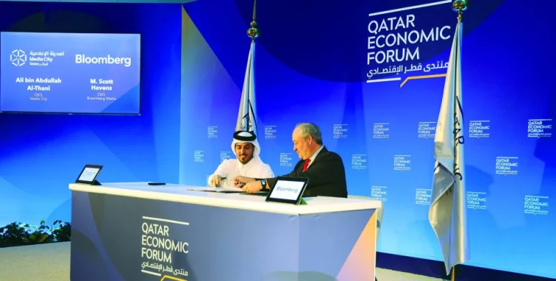 The contract was signed by Sheikh Ali bin Abdullah bin Khalifa al-Thani, CEO of Media City Qatar, and M Scott Havens, CEO, Bloomberg Media.