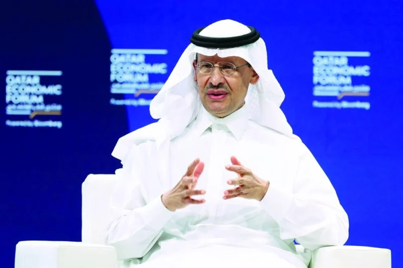 Saudi Energy Minister Prince Abdulaziz bin Salman speaks during a panel session at the Qatar Economic Forum 2023 in Doha on Tuesday.