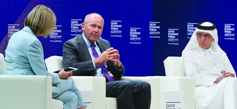 Boeing Company president and CEO David L Calhoun (left) and Qatar Airways Group Chief Executive HE Akbar al-Baker, during a panel session at the Qatar Economic Forum in Doha. The two leaders of the global aviation industry highlighted the impact of global supply chain issues at the ongoing QEF.
