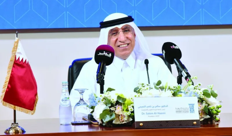 UDST president Dr Salem Al-Naemi announcing the new programmes Wednesday. PICTURE: Thajudheen.