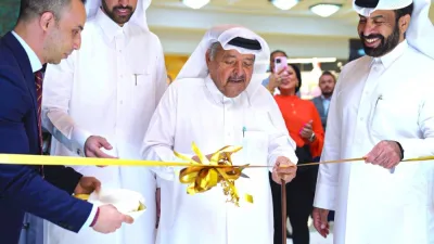 HE Sheikh Faisal bin Qassim al-Thani leads the ribbon-cutting rites of &#039;Beyond The Threads & Knots&#039; exhibition at City Center Doha Sunday (supplied photo)