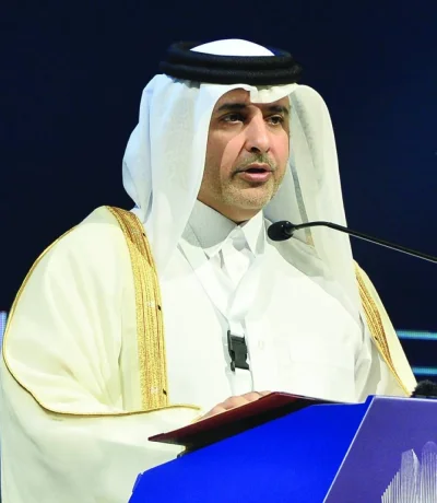 HE Abdullah bin Abdulaziz bin Turki al-Subaie speaking at the Qatar Real Estate Forum Sunday. PICTURE: Shaji Kayamkulam