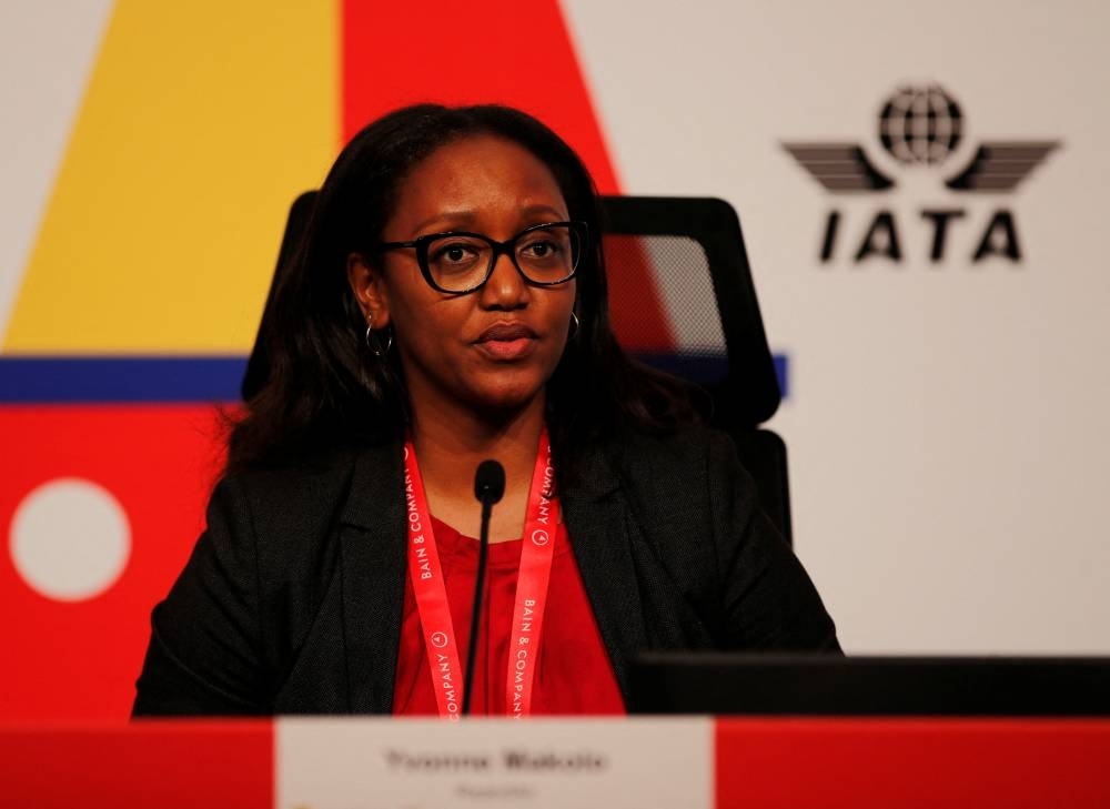 Yvonne Manzi Makolo, the CEO of RwandAir, speaks during International Air Transport Association annual meeting in Istanbul Tuesday.