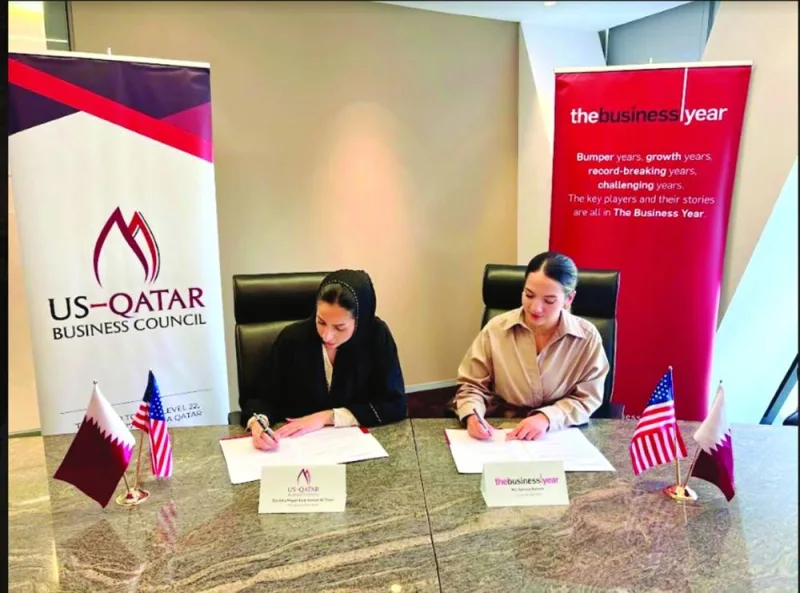 Sheikha Mayes bint Hamad al-Thani, managing director of USQBC, Doha Office; and Vanessa Rameix, country manager of TBY in Qatar, signing the MoU.