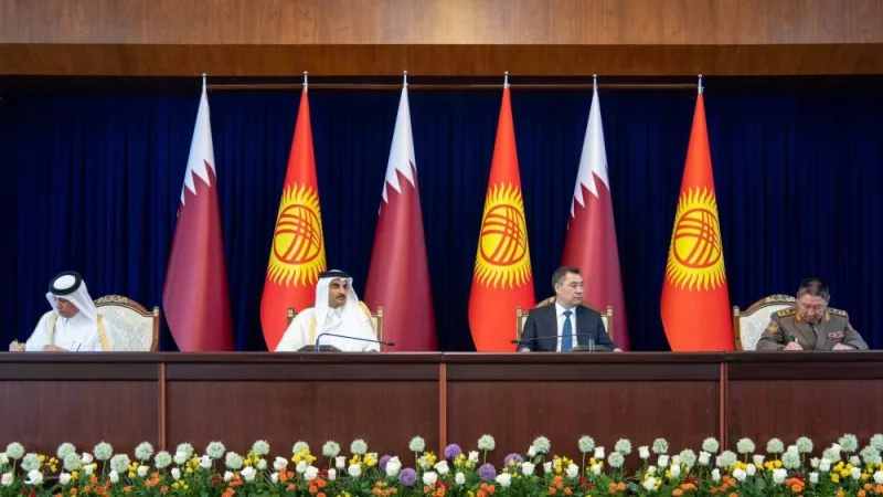 His Highness the Amir Sheikh Tamim bin Hamad Al-Thani and the Kyrgyz President Sadyr Japarov witness the signing of agreements