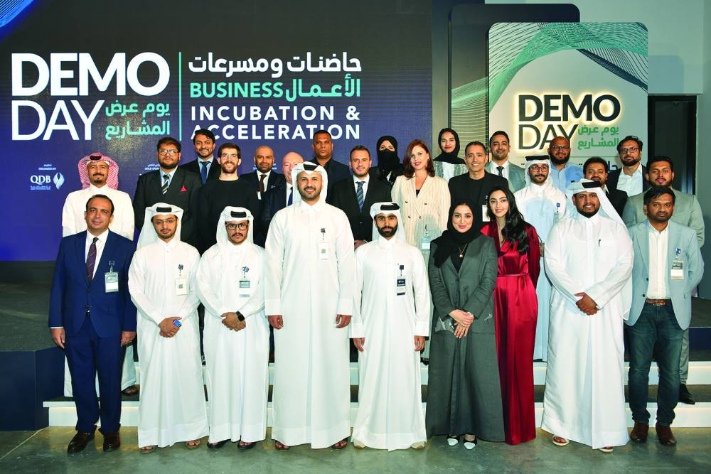 QDB officials and the 10 startups that participated in QDB&#039;s ‘2023 Business Incubators and Accelerators Demo Day’ hosted at the M7 building.