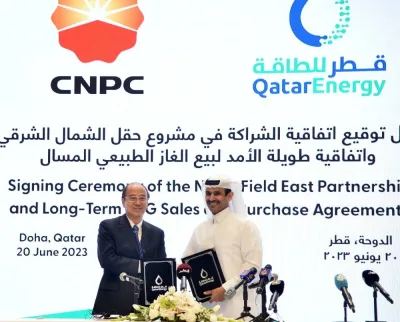 HE the Minister of State for Energy Affairs, Saad Sherida al-Kaabi, also the President and CEO of QatarEnergy and Dai Houliang, chairman of CNPC sign the agreements in the presence of senior executives from both the companies. PICTURE: Shaji Kayamkulam