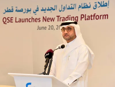 QSE acting CEO Abdulaziz Nasser al-Emadi delivering a speech during the launch of QSE&#039;s new system. PICTURE: Shaji Kayamkulam.