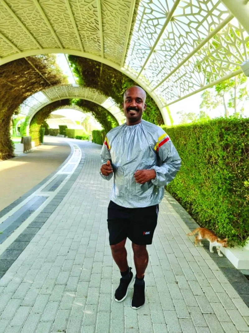 Adnan from Oman enjoys his daily running routine at Al Gharrafa Park&#039;s air-conditioned track Tuesday. PICTURE: Joey Aguilar