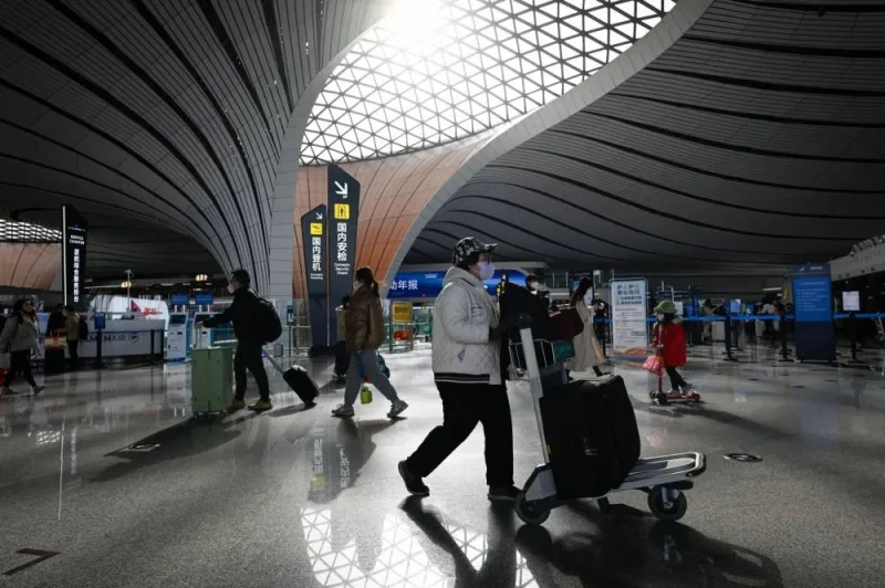 Travellers at the Daxing International airport in Beijing. Air passenger numbers are expected to double by 2040 as recovery from the Covid-19 pandemic is almost complete. Some 4.4bn passengers are expected to fly in 2023 and international traffic has now increased from a standstill in April 2020 to reach about 84% of 2019 levels.