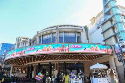 Grove&#039;s Theater marquee announcing the opening of "Barbie" movie is pictured in Los Angeles California, on July 20. AFP