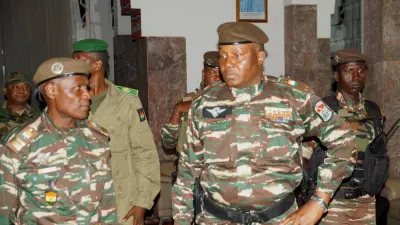 General Abdourahmane Tiani, who was declared as the new head of state of Niger by leaders of a coup, arrives to meet with ministers in Niamey, Niger July 28, 2023. File photo/REUTERS