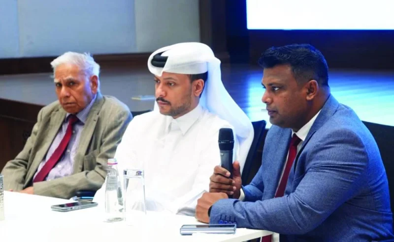 
QCA CEO Khaled al-Suwaidi (centre), Director of Youth Tournaments Christopher Raja (right) and Technical Expert Manzoor Ahmad 
during a press conference at the Qatar Olympic Committee. 