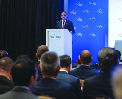 HE the Prime Minister and Minister of Foreign Affairs Sheikh Mohamed bin Abdulrahman bin Jassim al-Thani Friday at the inaugural edition of the lecture series of the International Institute for Strategic Studies in Singapore.
