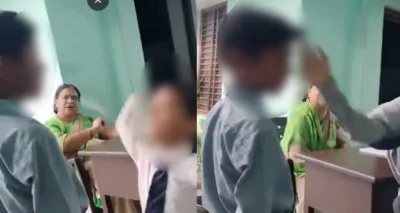 Footage of Thursday&#039;s incident shows the teacher of a private school in Uttar Pradesh state instructing students to hit the seven-year-old.