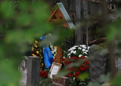A view shows the grave of Russian mercenary chief Yevgeny Prigozhin, who was killed in a plane crash last week, at the Porokhovskoye cemetery in Saint Petersburg, Russi. REUTERS