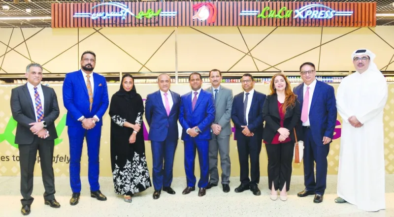 Commercial Bank Group CEO Joseph Abraham, LuLu Group International Director Dr Mohamed Althaf with senior executives from Commercial Bank and LuLu Group at the launch of Qatar’s first and the region’s second cashier less check-out free store: LuLu Express at Hamad International Airport Metro Station.