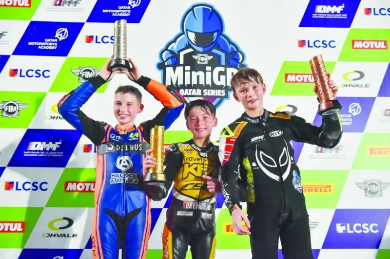Thrilling action marks 2023 FIM Mini GP Qatar Round 4 

Tristan Carbo stood out in the Mini GP 160 class to win the 2023 FIM Mini GP Qatar Round 4 at the new karting track of Losail Circuit Sports Club on Saturday. Carbo, riding bike No, 2, finished with a total time of 14:05.688secs over 15 laps, and a best speed of 69.143 to claim the top podium place. Finishing second and 1.266secs adrfit was Ivan Mayarov on bike No. 44. Mayarov&#039;s total time was 14:06.954secs and a top sepped of 69.132. The third podium spot was claimed by Nolann Macary (bike No. 25) with a total time of 14:10.567secs and a time difference of 4.879secs. A total of ten riders were in action in the final with one DNF result. 