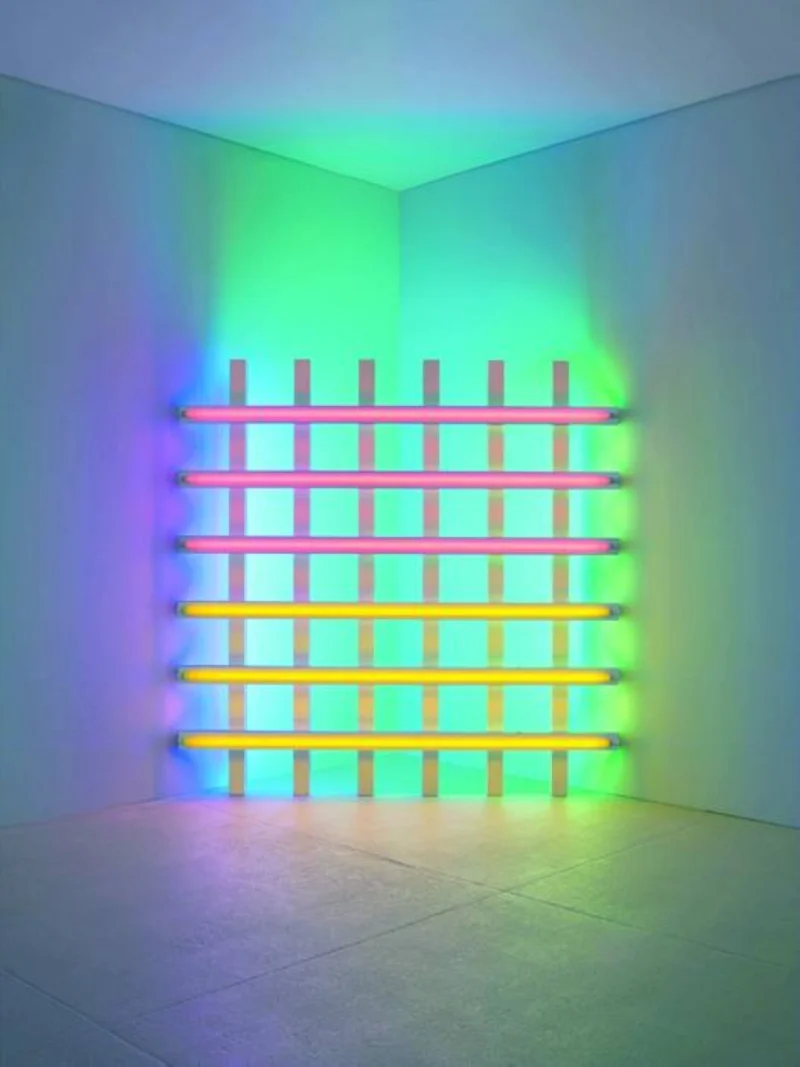Dan Flavin, untitled (in honour of Harold Joachim) 3, 1977, pink, yellow, blue, and green fluorescent light.