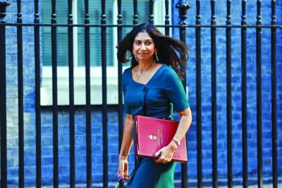 FILE PHOTO: Home Secretary Suella Braverman walks on Downing Street on the day of a cabinet meeting, in London, Britain September 5, 2023 REUTERS