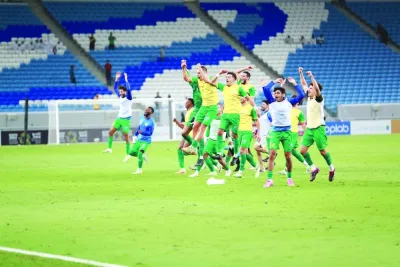Al Wakrah players celebrate after beating Al Rayyan 3-2 in their Expo Stars League match at Al Janoub Stadium on Friday. 
