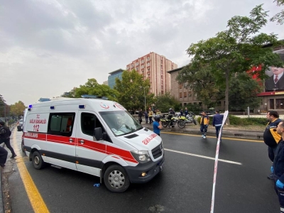 An ambulance is seen near the Interior Ministry following a bomb attack in Ankara, Turkiye, Sunday. REUTERS