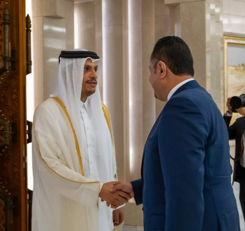 HE Prime Minister and Minister of Foreign Affairs Sheikh Mohammed bin Abdulrahman bin Jassim Al-Thani meets with the Prime Minister of the sisterly Republic of Yemen Maeen Abdulmalik Saeed.