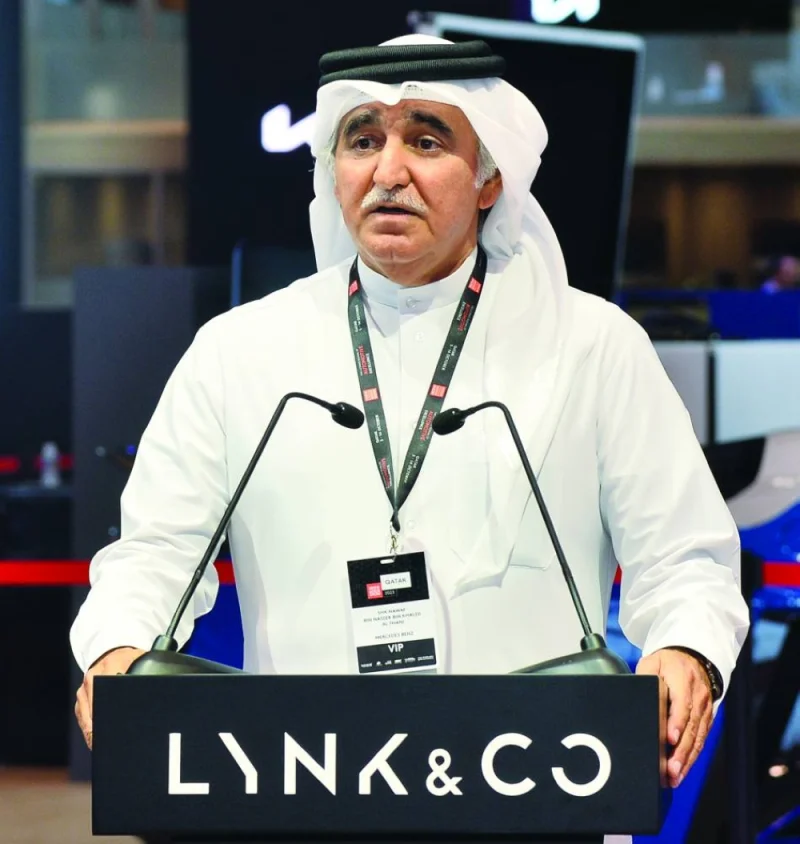 Sheikh Nawaf bin Nasser al-Thani, chairman of NBK Group delivering a speech at the event at GIMS Qatar 2023 Friday. PICTURES: Shaji Kayamkulam.