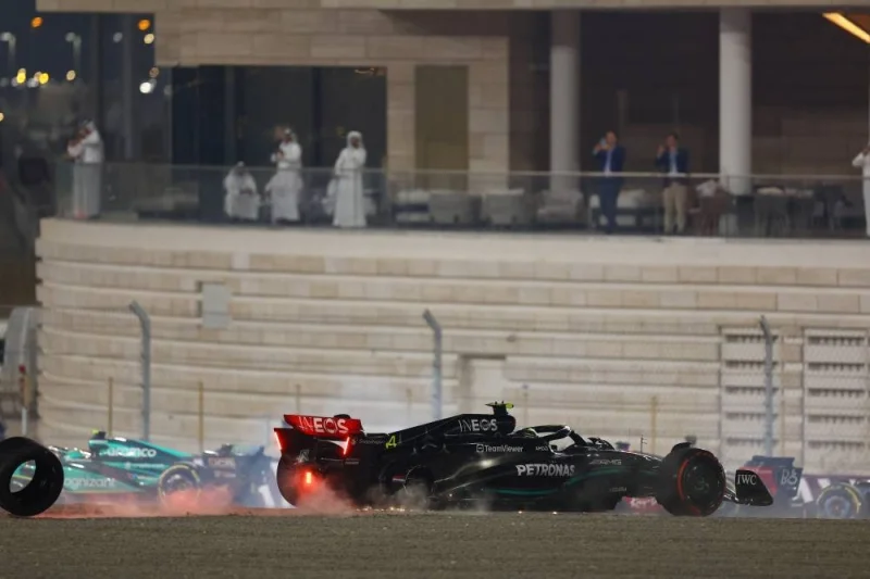 Mercedes&#039; Lewis Hamilton in action as he crashes out of the Qatari Formula One Grand Prix at Lusail International Circuit Sunday . REUTERS