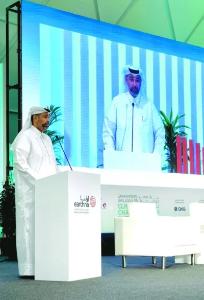 HE the Minister of Environment and Climate Change, Sheikh Dr Faleh bin Nasser bin Ahmed bin Ali al-Thani speaking at the event Sunday.