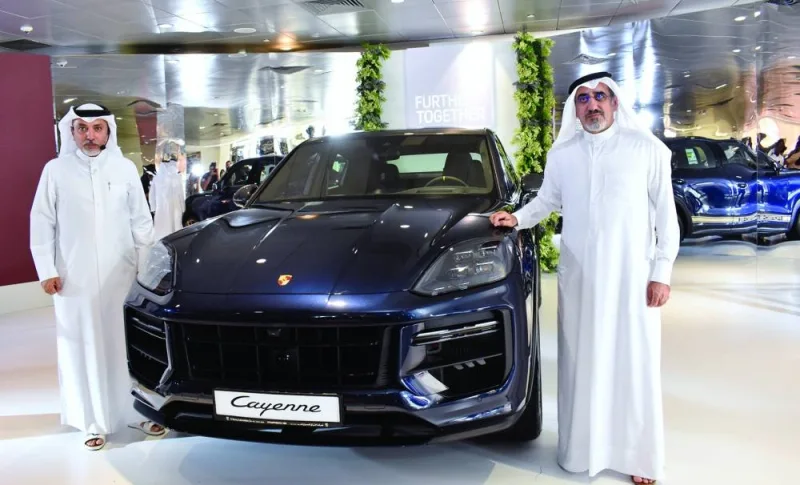 Salman Jassem al-Darwish (right) and Ahed Dawood at the launch of the new Cayenne. PICTURE: Thajudheen