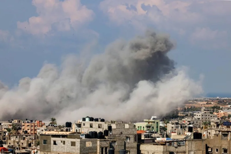 Smoke billows after an Israeli air strike in Rafah in the southern Gaza Strip Monday. AFP