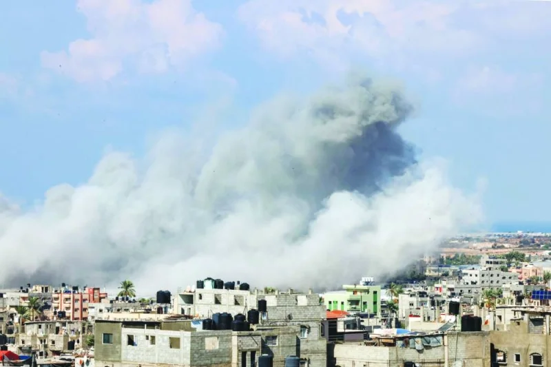 
Smoke billows after an Israeli airstrike in Rafah in the southern Gaza Strip, yesterday. 