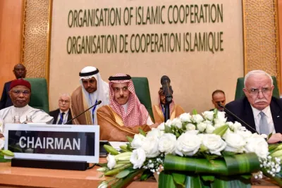 Saudi Arabia&#039;s Foreign Minister Prince Faisal bin Farhan (C) chairs an extraordinary meeting of the Organisation of Islamic Cooperation&#039;s (OIC) executive committee regarding the situation in the besieged Gaza Strip in Jeddah Wednesday. AFP