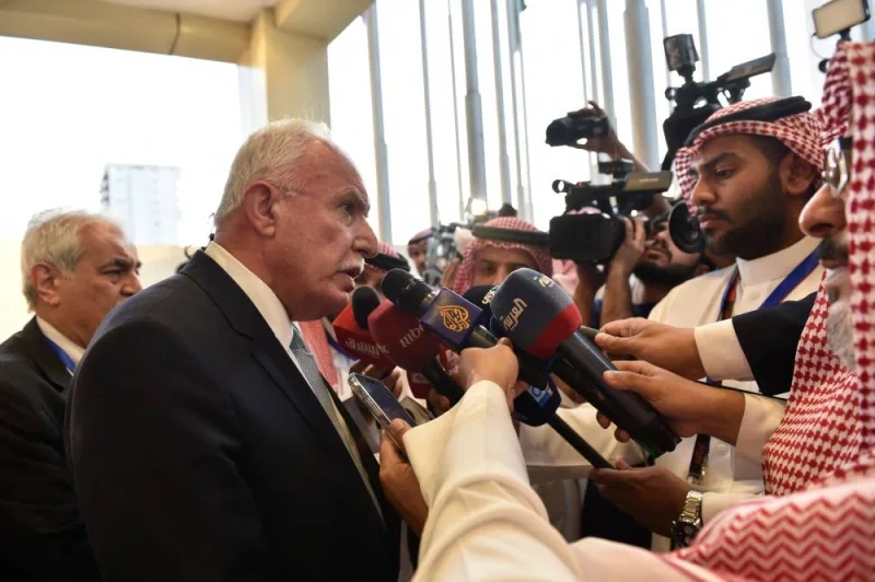 Palestinian Foreign Minister Riyad al-Maliki talks to the press after an extraordinary meeting of the Organisation of Islamic Cooperation&#039;s (OIC) executive committee regarding the situation in the Gaza Strip in the Saudi city of Jeddah on Wednesday. AFP