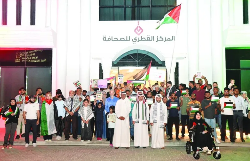 A large number of members of the Arab and Palestinian communities residing in Doha participated in the stand in solidarity. PICTURE: Shaji Kayamkulam